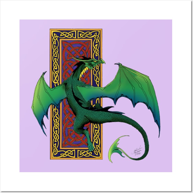 Celtic Knot Work Green Dragon Wall Art by tigressdragon